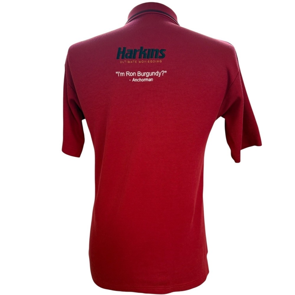 Vintage Harkins Theatres Red Shirt Mens Small Anchorman Movie Promo Ron Burgundy
